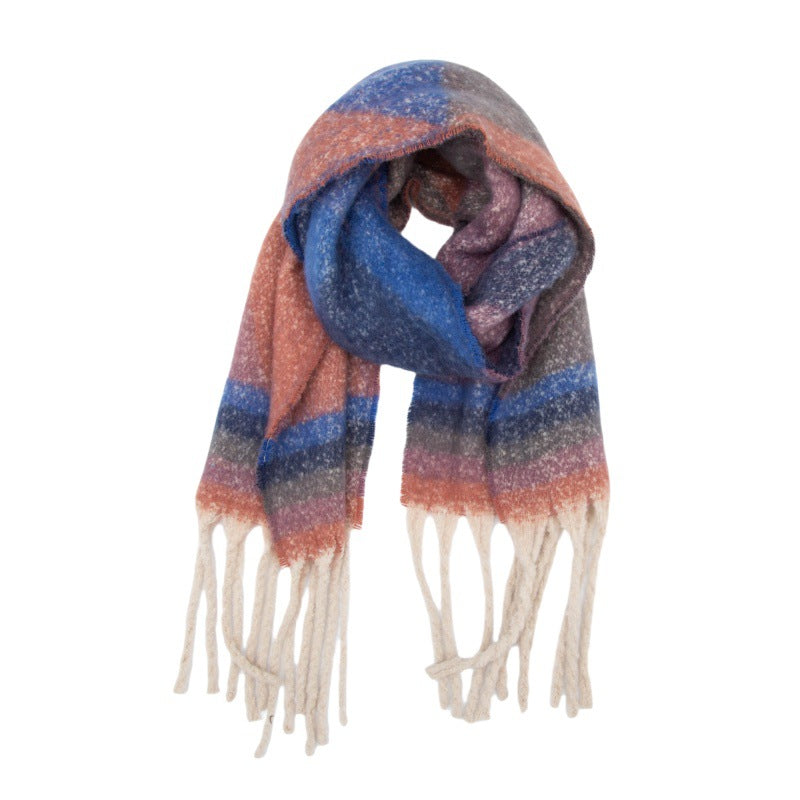 2025 new European, American autumn and winter circle yarn jacquard triangular fringed scarf