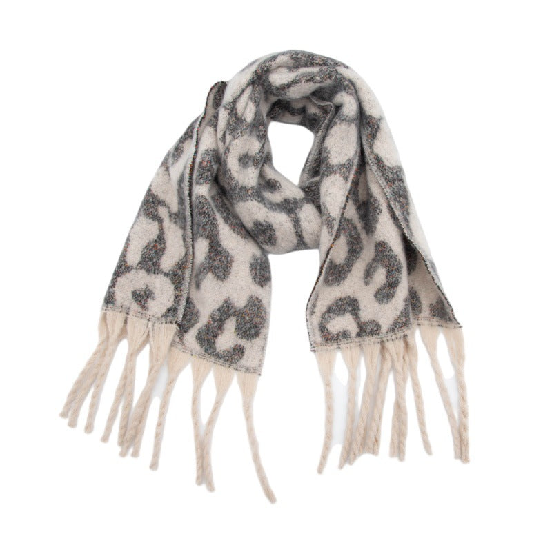 Europe, America, autumn and winter new loop yarn imitation mohair jacquard leopard print scarf