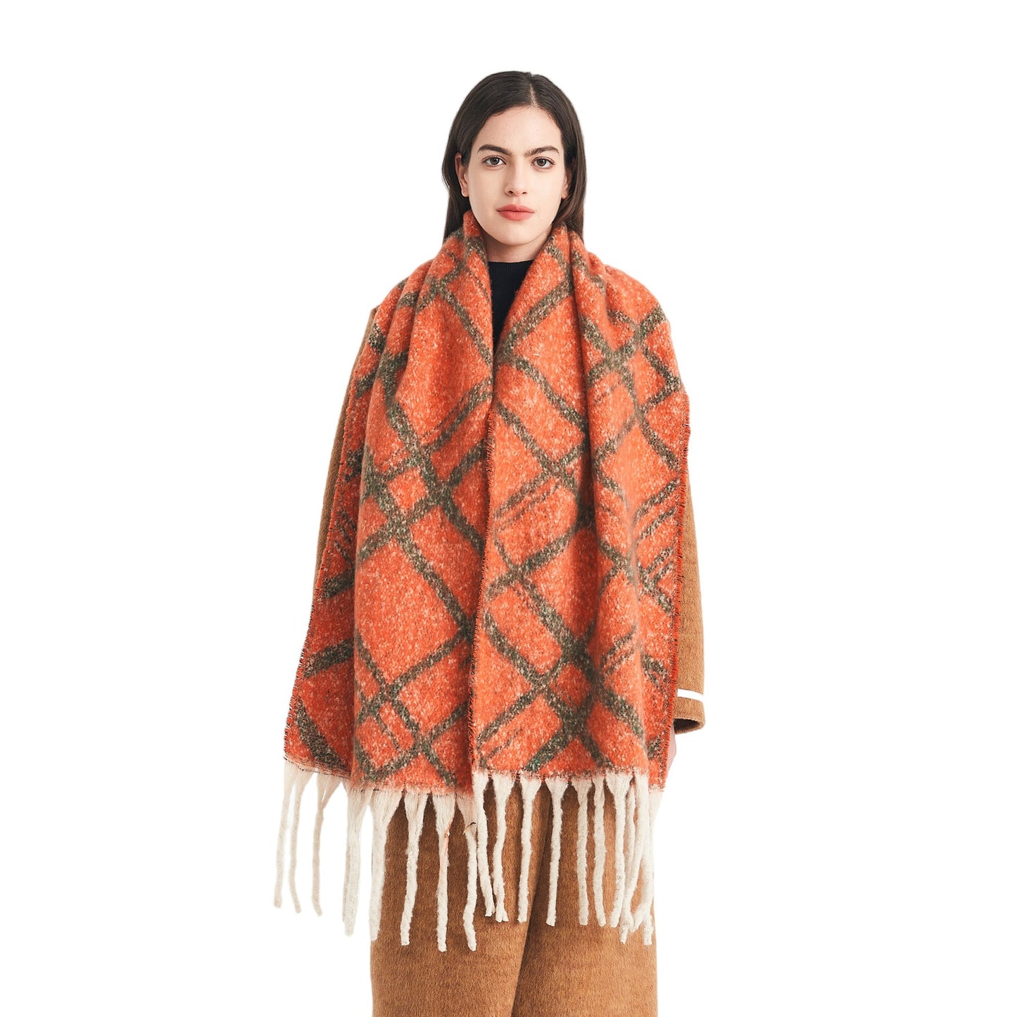 Europe, America, autumn and winter new loop yarn imitation mohair jacquard double grid scarf