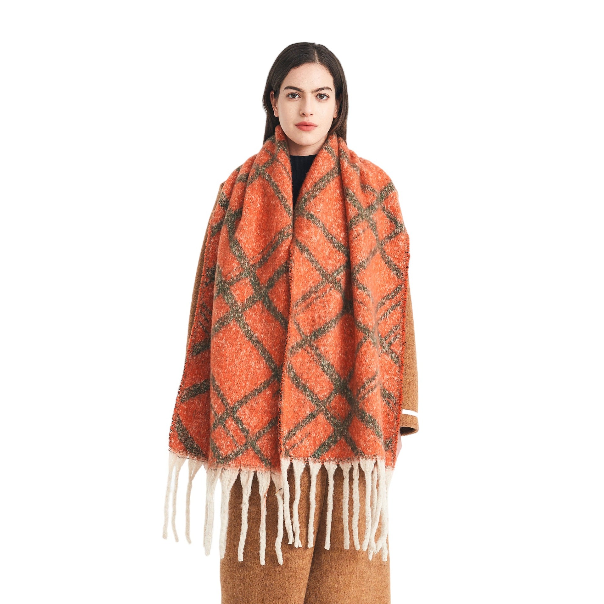 Europe, America, autumn and winter new loop yarn imitation mohair jacquard double grid scarf