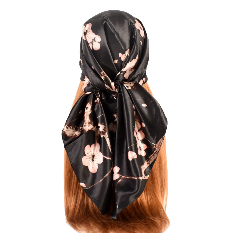 New sweet and fashionable plum blossom flower satin 90cm large square scarf women's silk scarf scarf