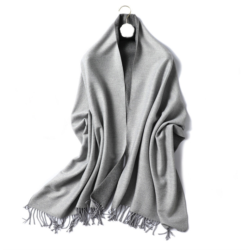 Simple solid color imitation cashmere scarf men's and women's winter thickened warm double-sided two-color versatile fringed shawl core-spun yarn