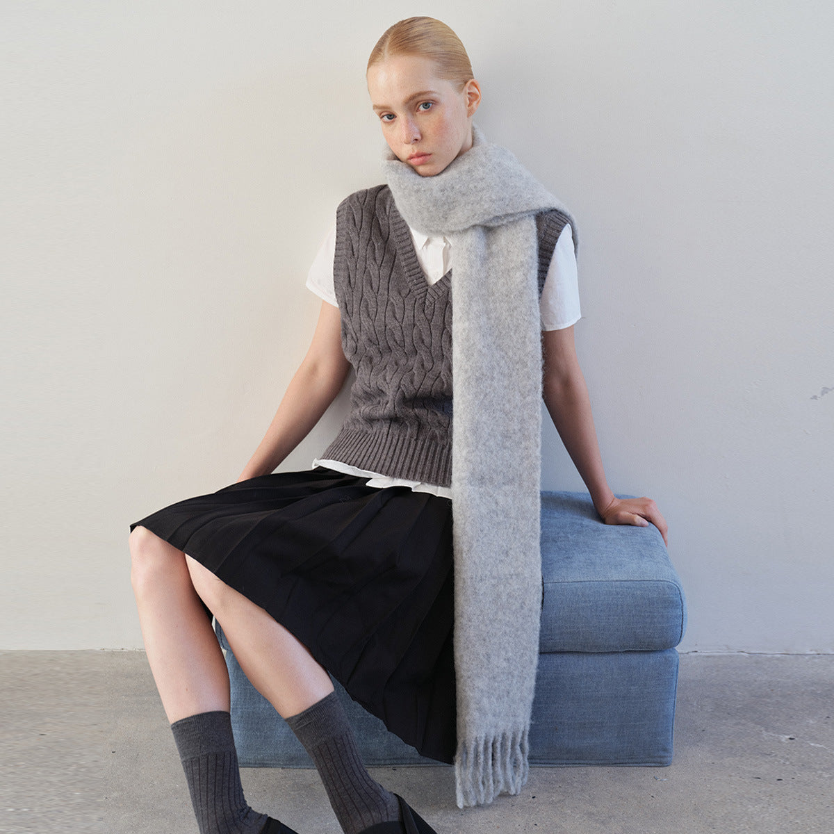 42% Alpaca Peru Alpaca Hair Scarf Women's Winter Solid Color Light and Warm Wool Scarf Alpaca