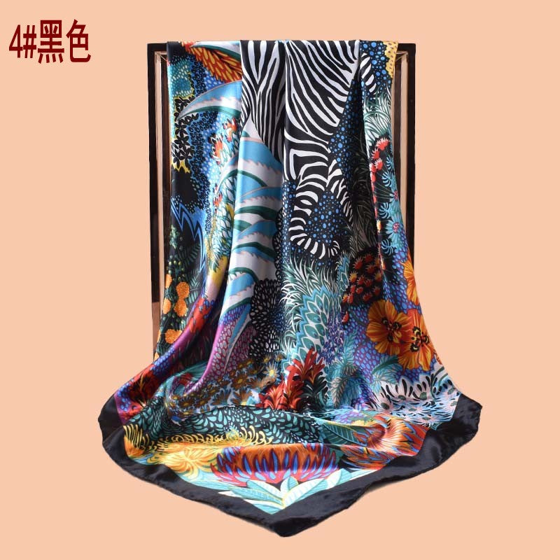 New 90cm satin psychedelic jungle zebra printed square scarf with sunscreen, head silk scarf decoration, scarf