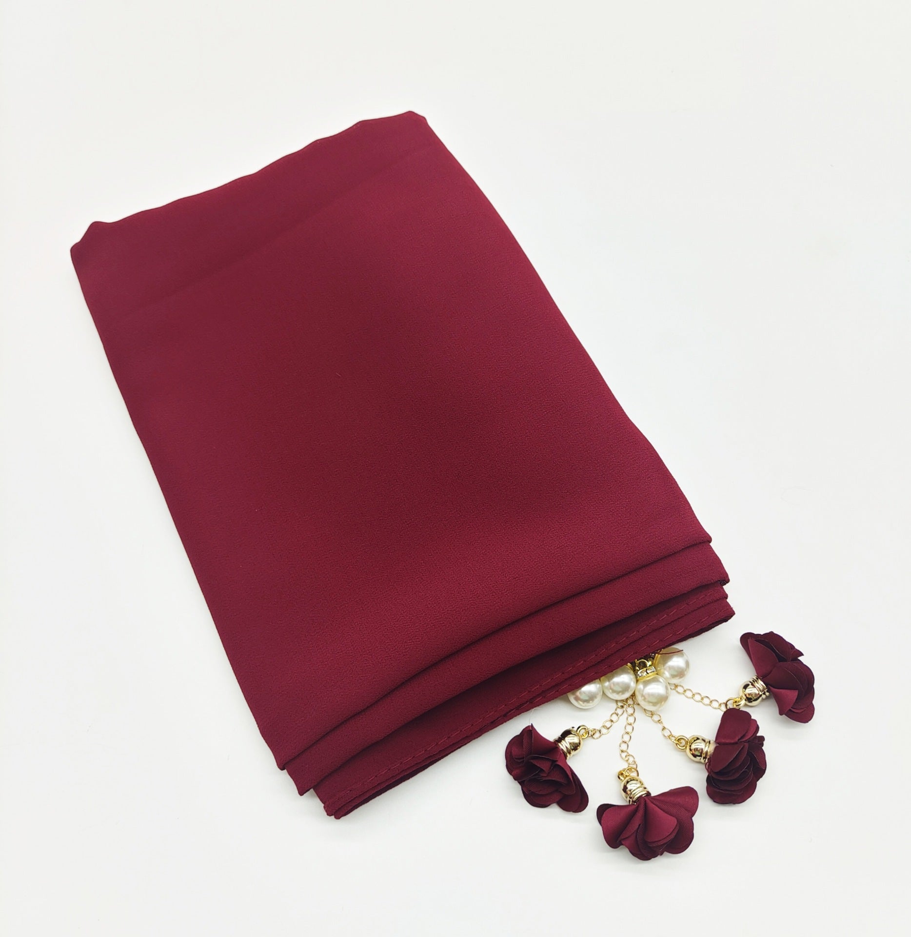 New monochrome pearl chiffon bubble bag headscarf exquisite pearl flower scarf women's scarf hijab