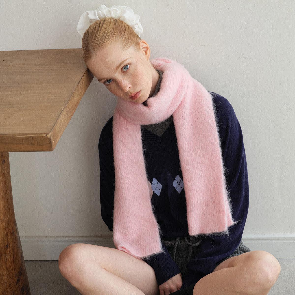 Z home 25 new alpaca wool blended brushed solid color atmosphere knitted scarf women's winter soft scarf