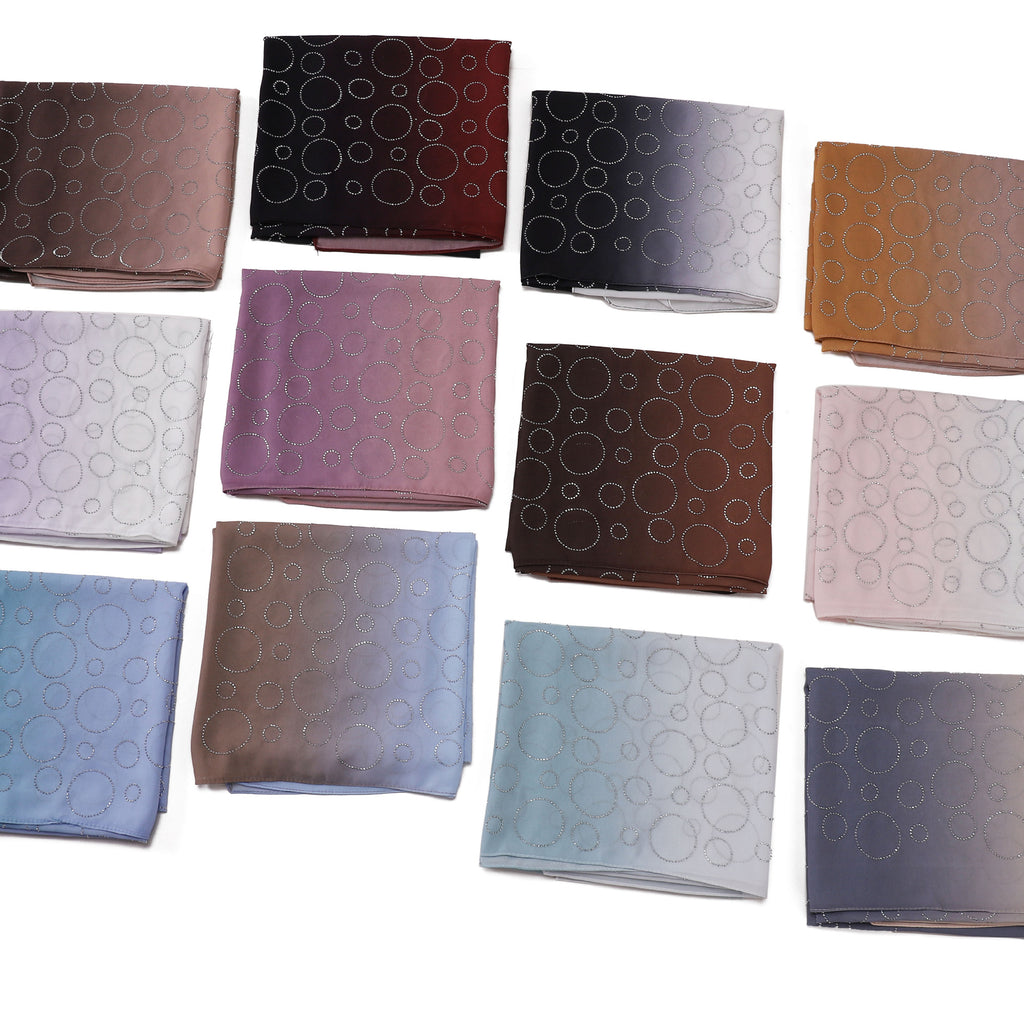 New pearl chiffon gradual change color circle hot diamond scarf yarn Middle East Africa Malaysia Indonesia headscarf