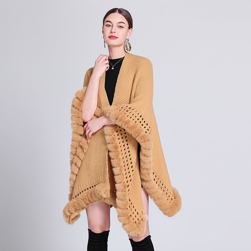 Internet celebrity new autumn and winter solid color knitted cape shawl super fairy sweater jacket cape ethnic style women's outdoor wear warm