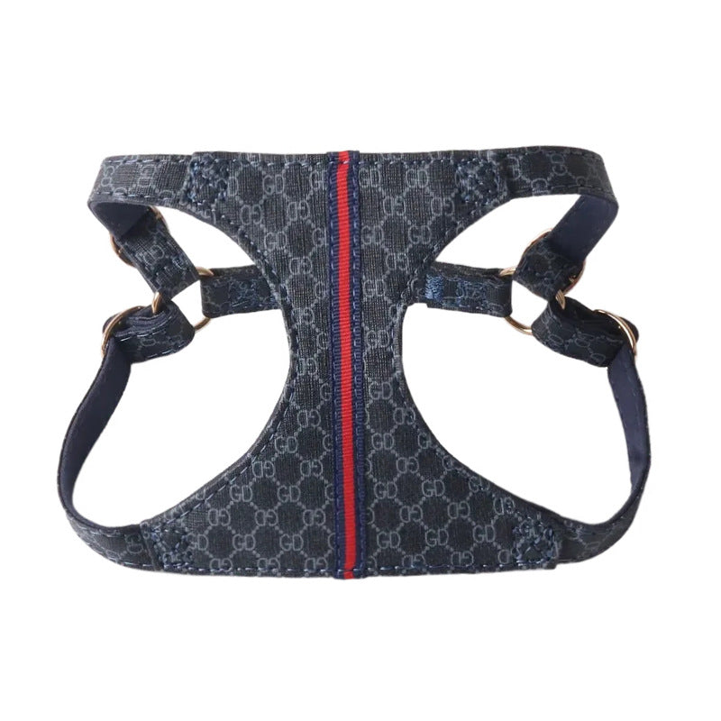 New pet products PU chest strap chest and back traction rope set red and green webbing