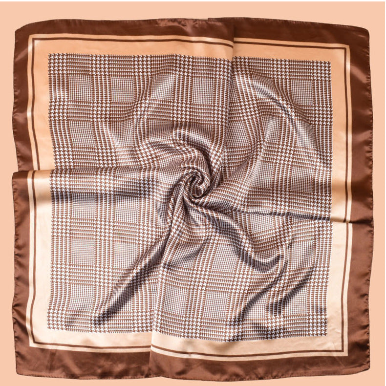 New 90-satin geometric grid thousand bird grid printed square scarf with sunscreen, bag head silk scarf decoration, scarf
