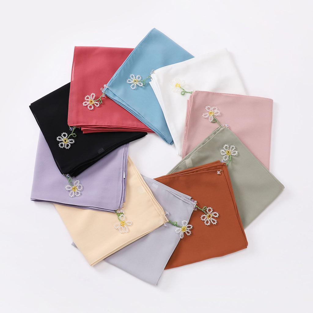 crystal flower pendant Hijab pearl chiffon square scarf 90 * 90cm headscarf