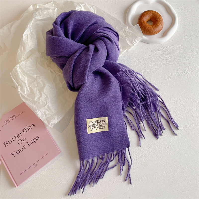 Autumn and winter new double-sided imitation cashmere scarf women's solid color long shawl scarf