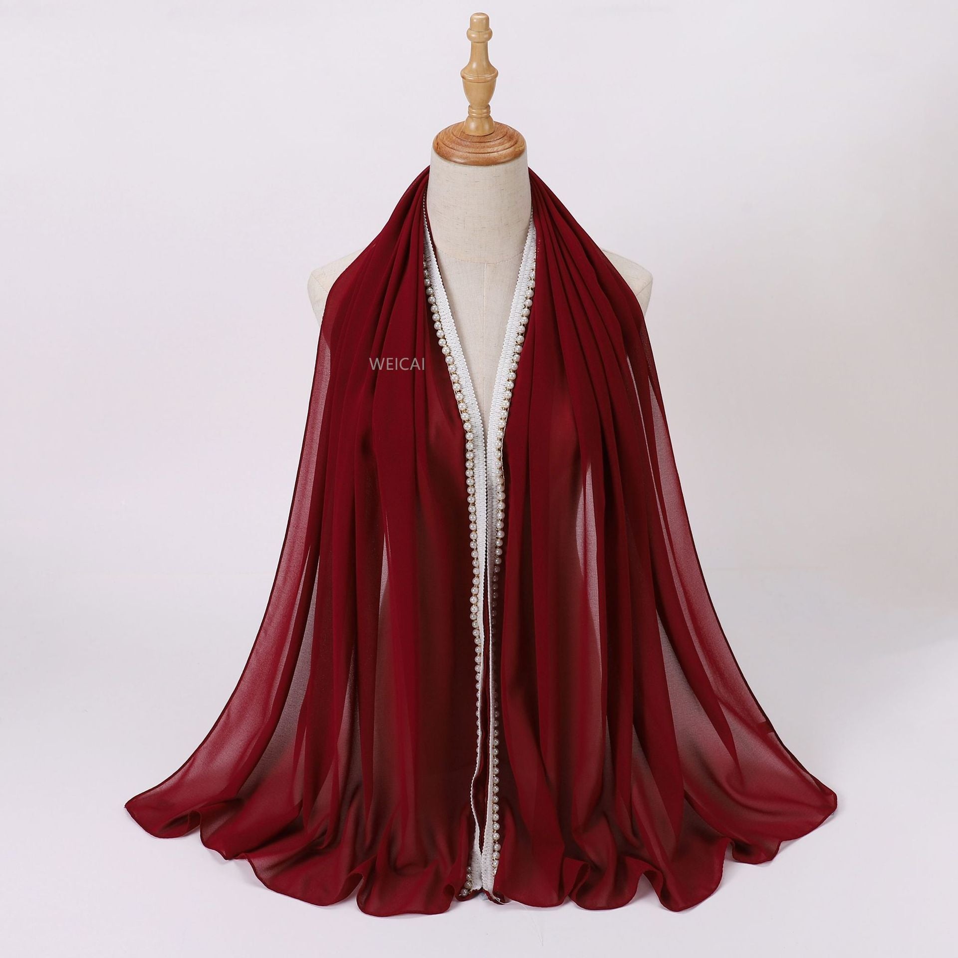 New solid color pearl chiffon pearl chain  scarf head scarf bubble scarf Middle East Malay headscarf