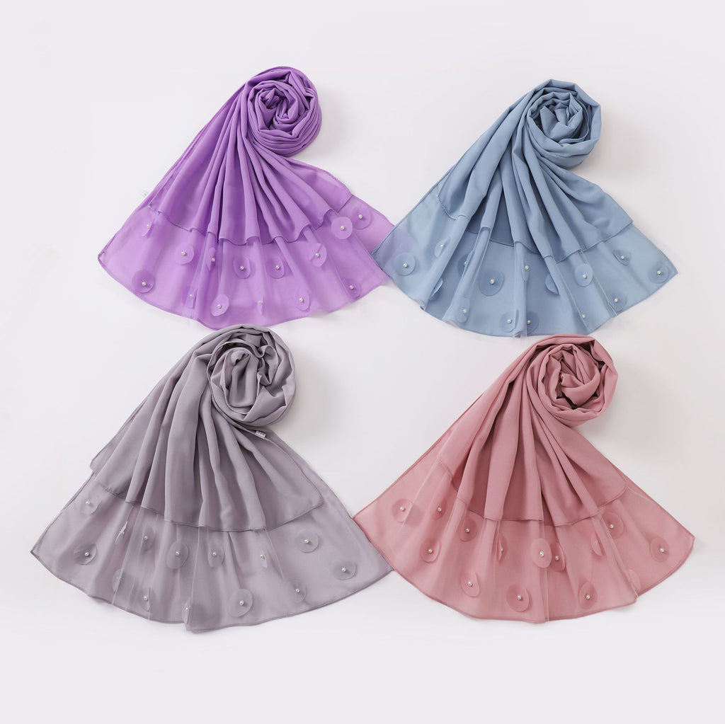 New pearl chiffon polka dot flower slice bead long scarf Middle East Africa Indonesia headscarf