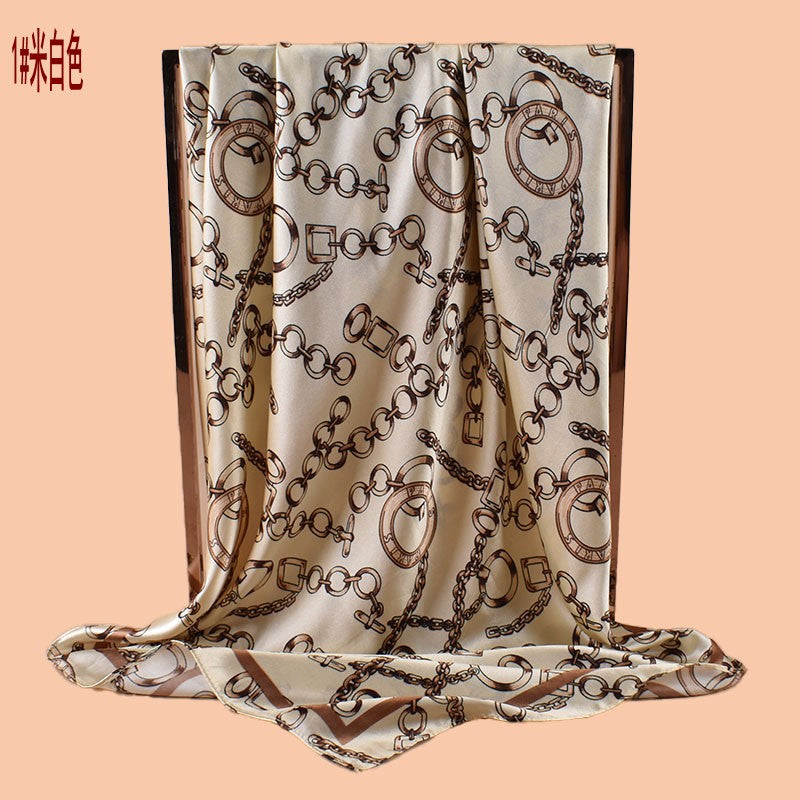 New 90-satin retro round chain printed square scarf with sunscreen bag head silk scarf decorative scarf