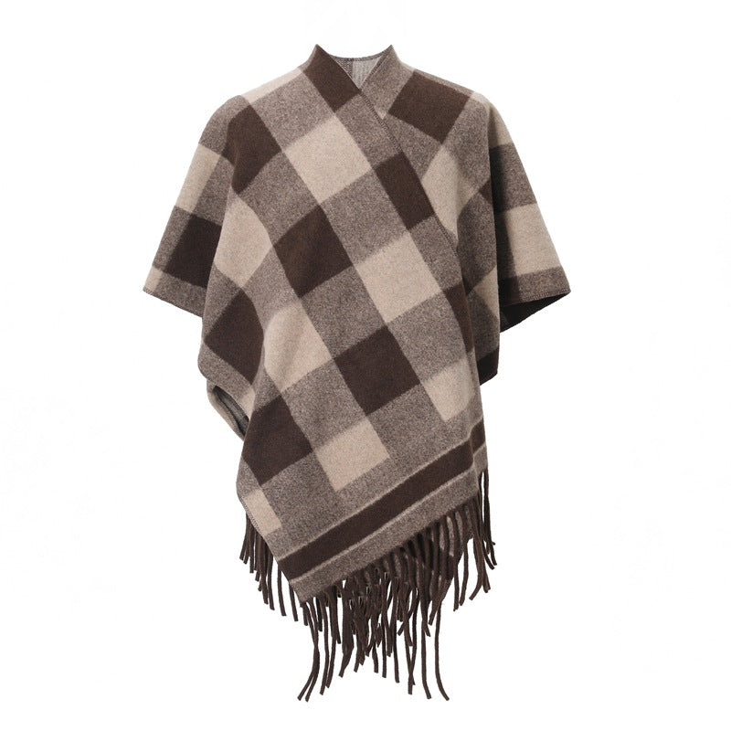 European, American spring, autumn and winter women's jacquard double-sided fringed shawl