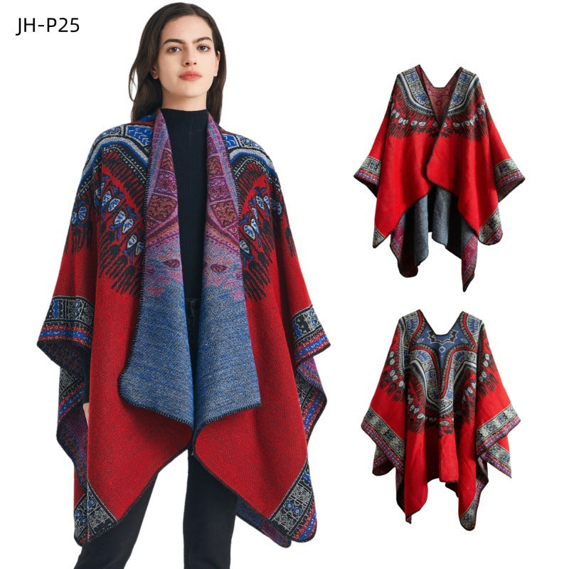 Europe, America, autumn and winter 2025 new women's imitation cashmere ethnic style jacquard red shawl