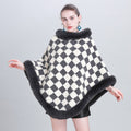 European and Korean autumn and winter new cape shawl thickened plaid fur collar crew neck pullover shawl cape jacket 0986 #