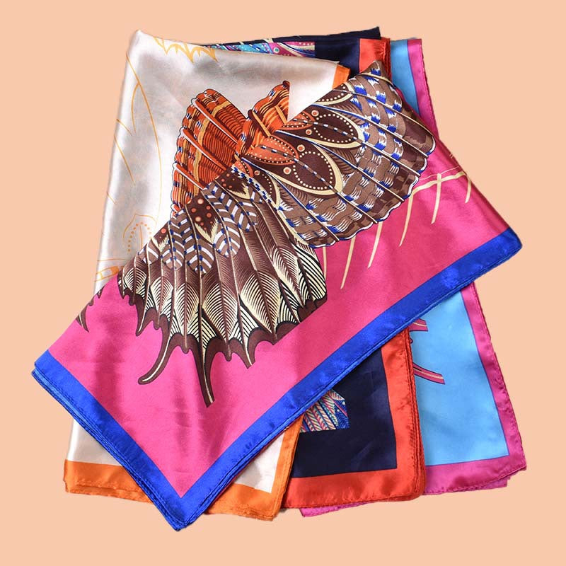 2025 new 90-color simple and elegant butterfly printing square scarf with sunscreen, silk scarf decoration, scarf