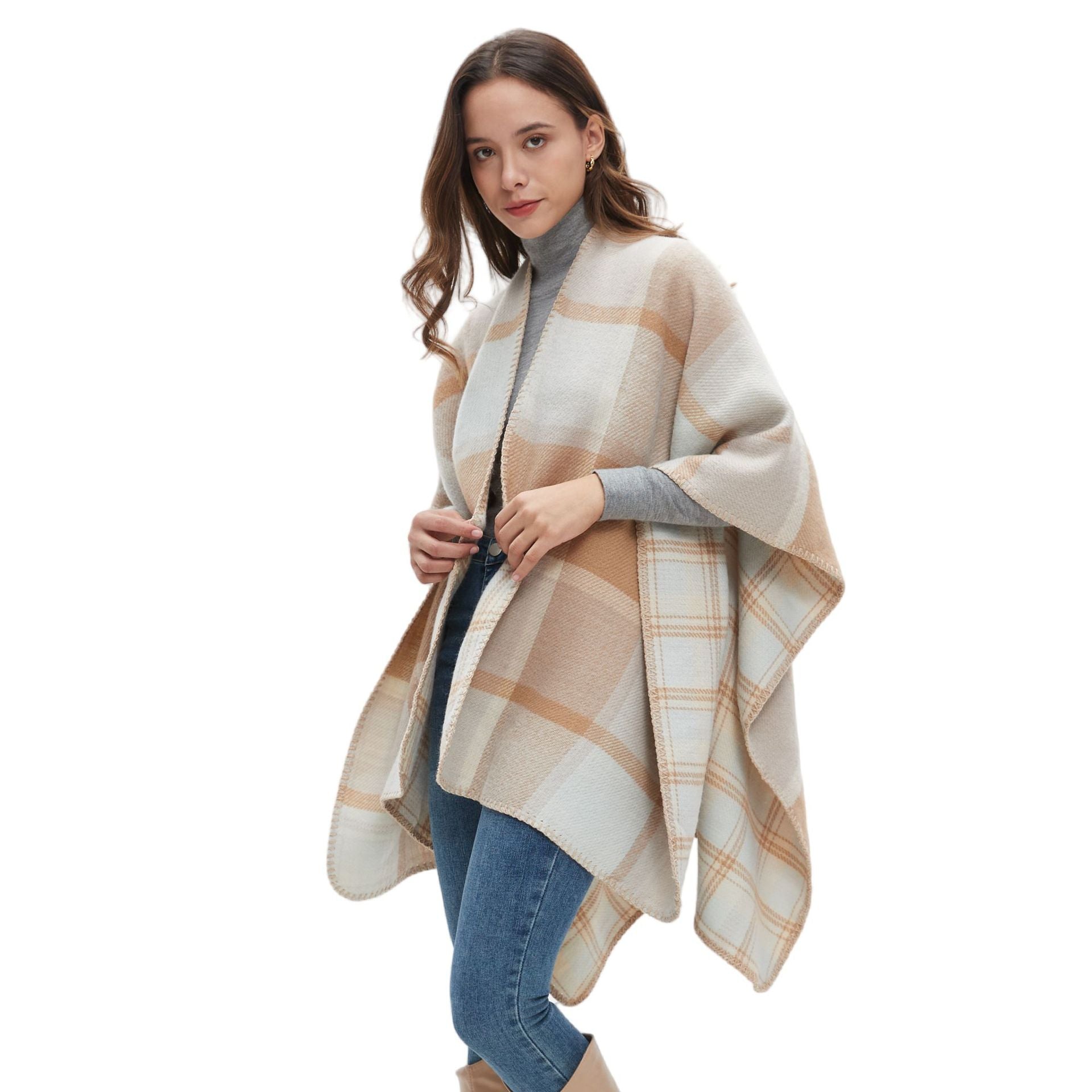 Europe, America, autumn and winter new season ladies imitation cashmere double-sided plaid shawl