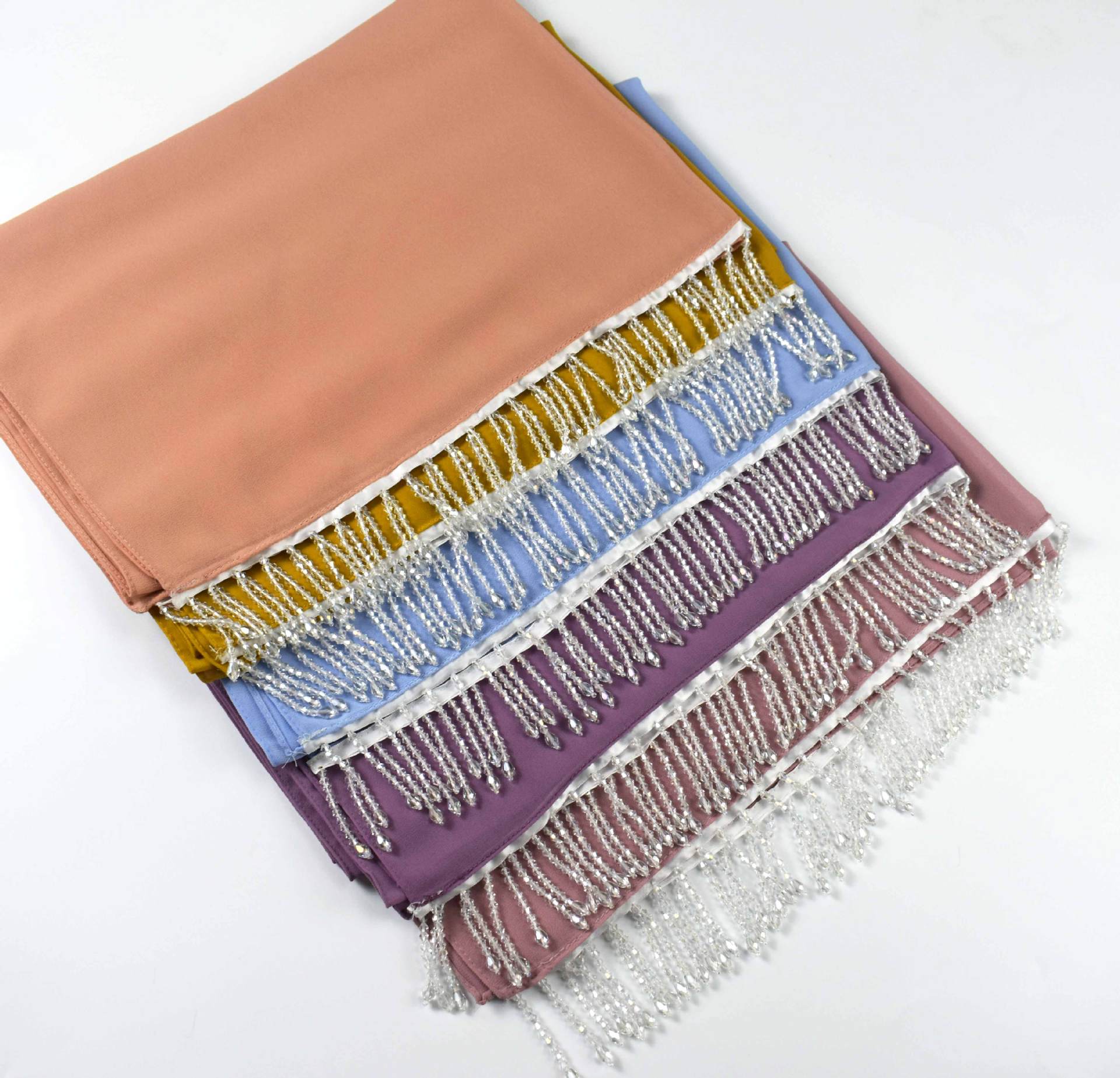 New monochrome pearl chiffon scarf high quality crystal fringed  headscarf chiffon
