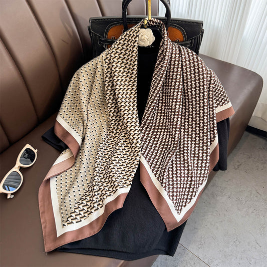 New high-end twill silk plaid large square scarf women's fashion light luxury decoration with scarf sunscreen silk scarf