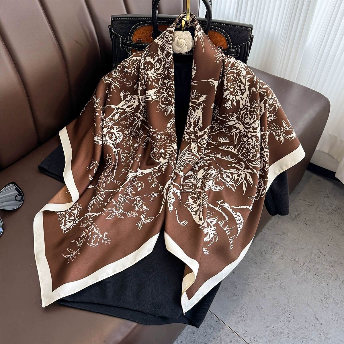 Summer Korean version of simple striped scarf twill square scarf 90cm fashionable versatile sunscreen shawl headscarf women