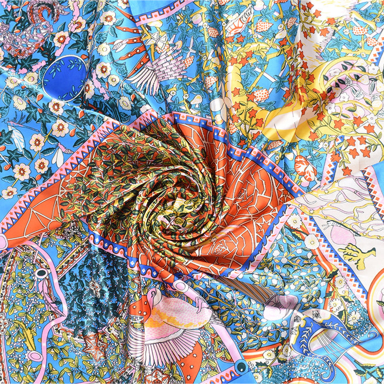 Summer new fashionable versatile natural pattern printing 90-color square scarf silk scarf headscarf