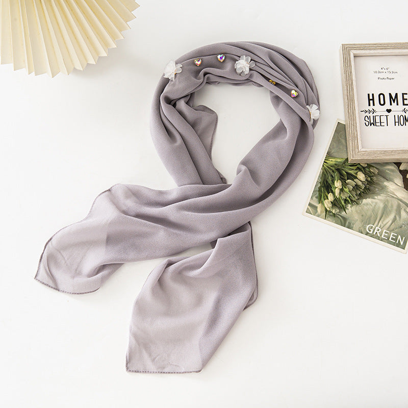 New Pearl Chiffon Three Resin Flower Scarf Headscarf Middle East and Africa 90CM Square Scarf