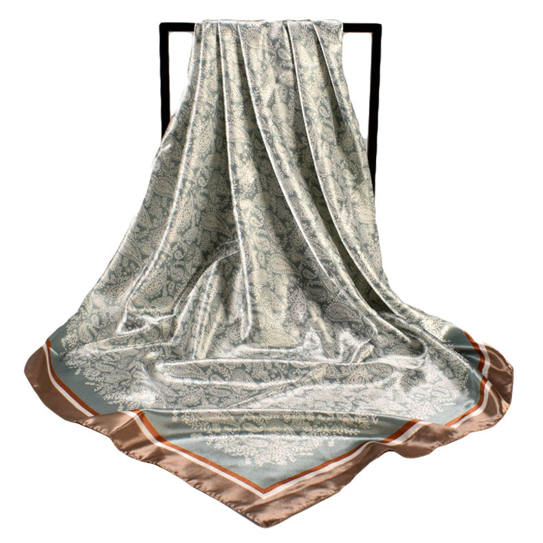 European and American spring new imitation silk 90cm satin printed small cashew nut generous silk scarf, fashionable women's scarf