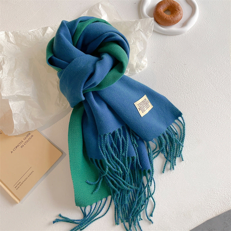 Autumn and winter new double-sided imitation cashmere scarf women's solid color long shawl scarf