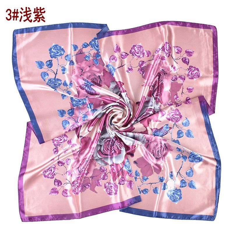 New fashionable versatile crystal rose pattern printing high-quality 90 * 90 satin square towel