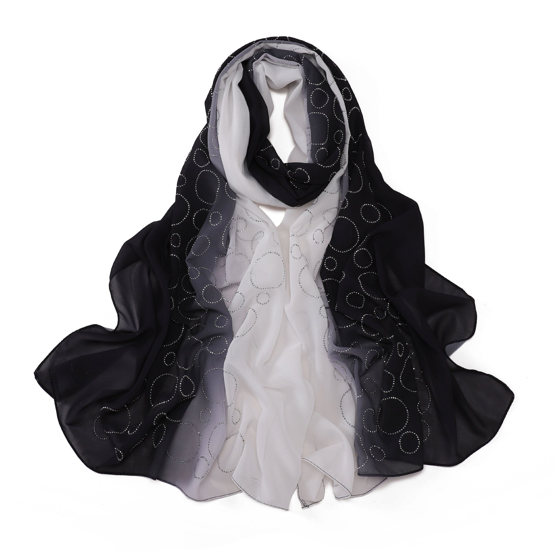 New pearl chiffon gradual change color circle hot diamond scarf yarn Middle East Africa Malaysia Indonesia headscarf