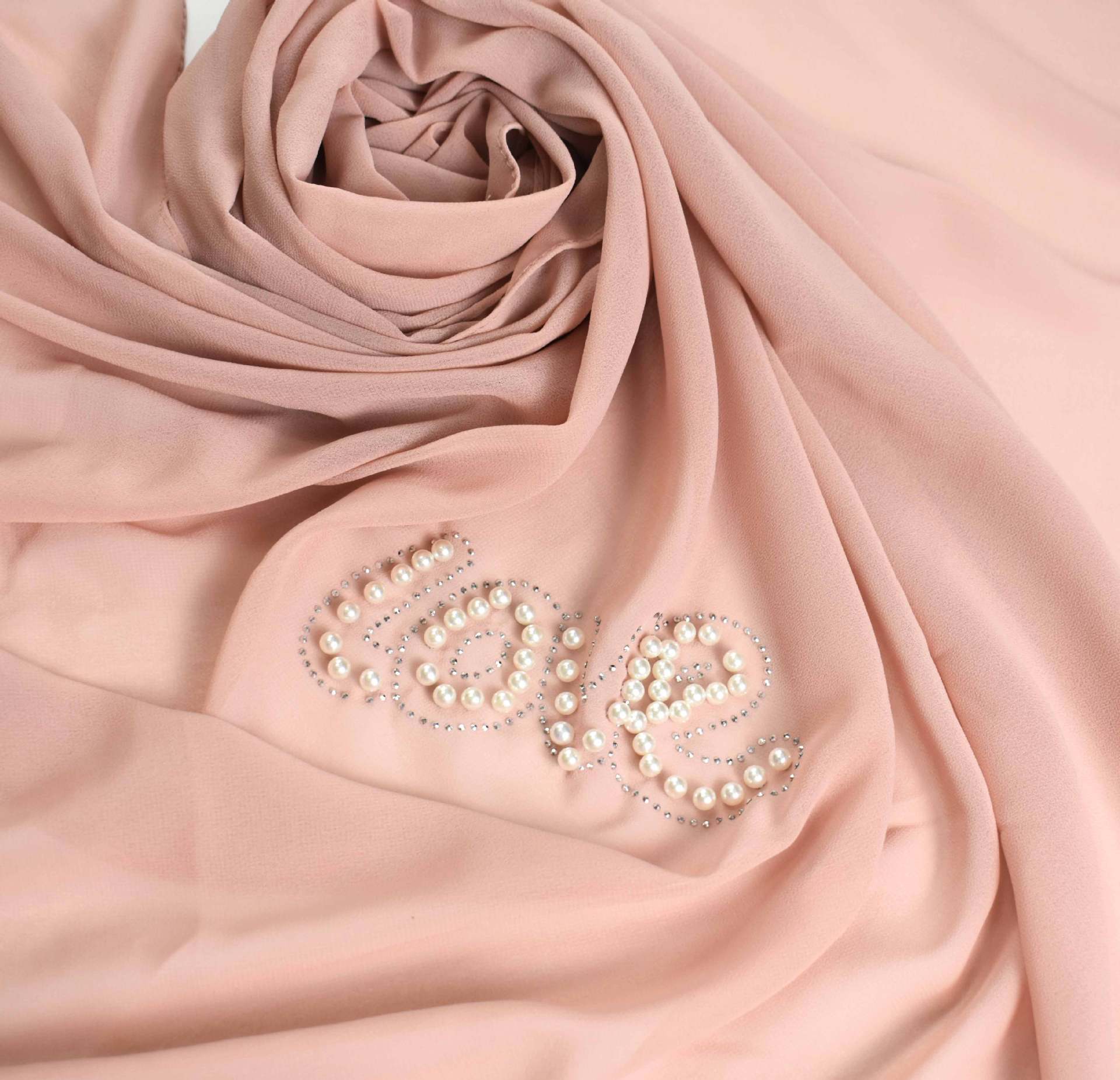 Monochrome pearl chiffon hot diamond square scarf hijab