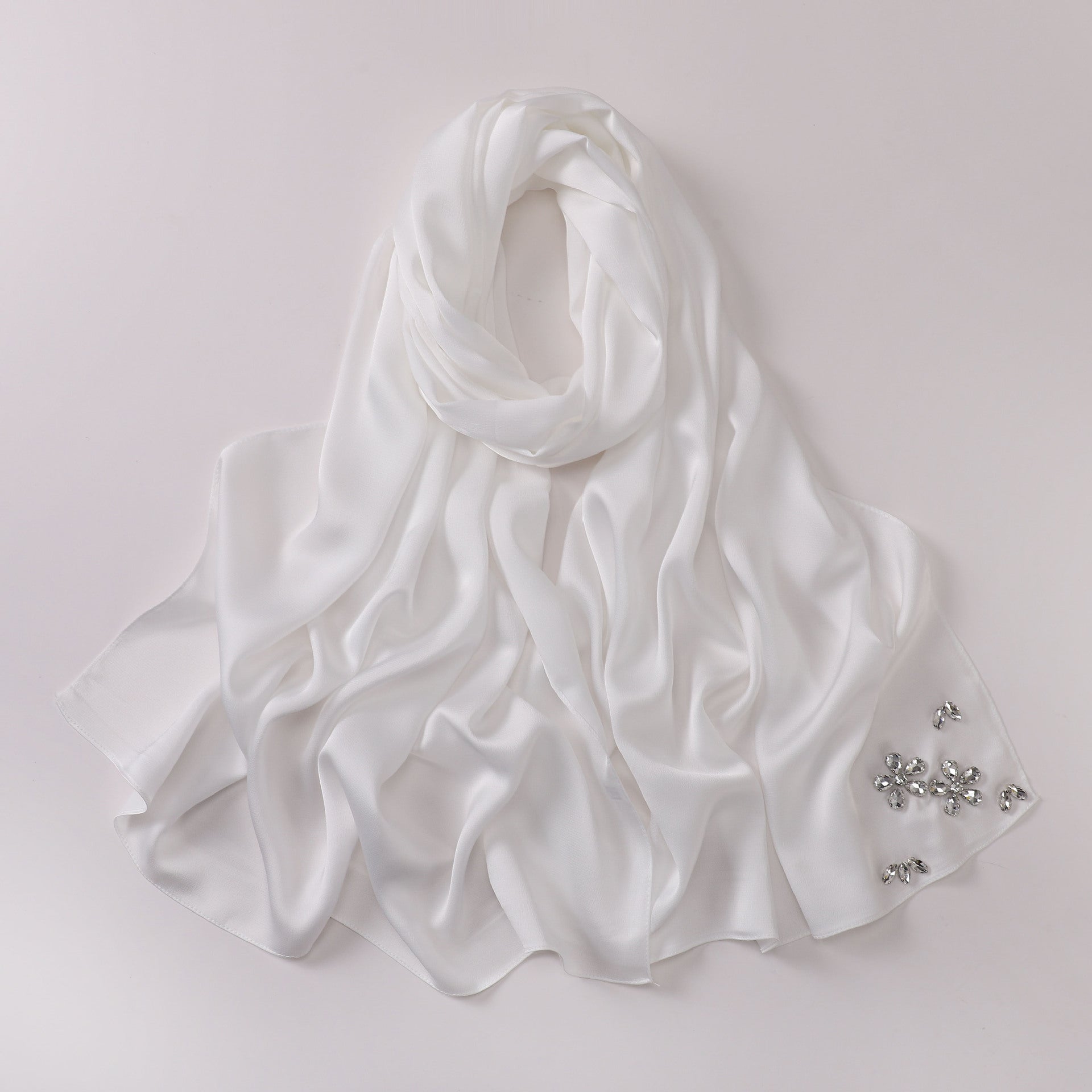 Simulation silk bubble chiffon handmade diamond-encrusted scarf gauze malay headscarf headscarf hijab