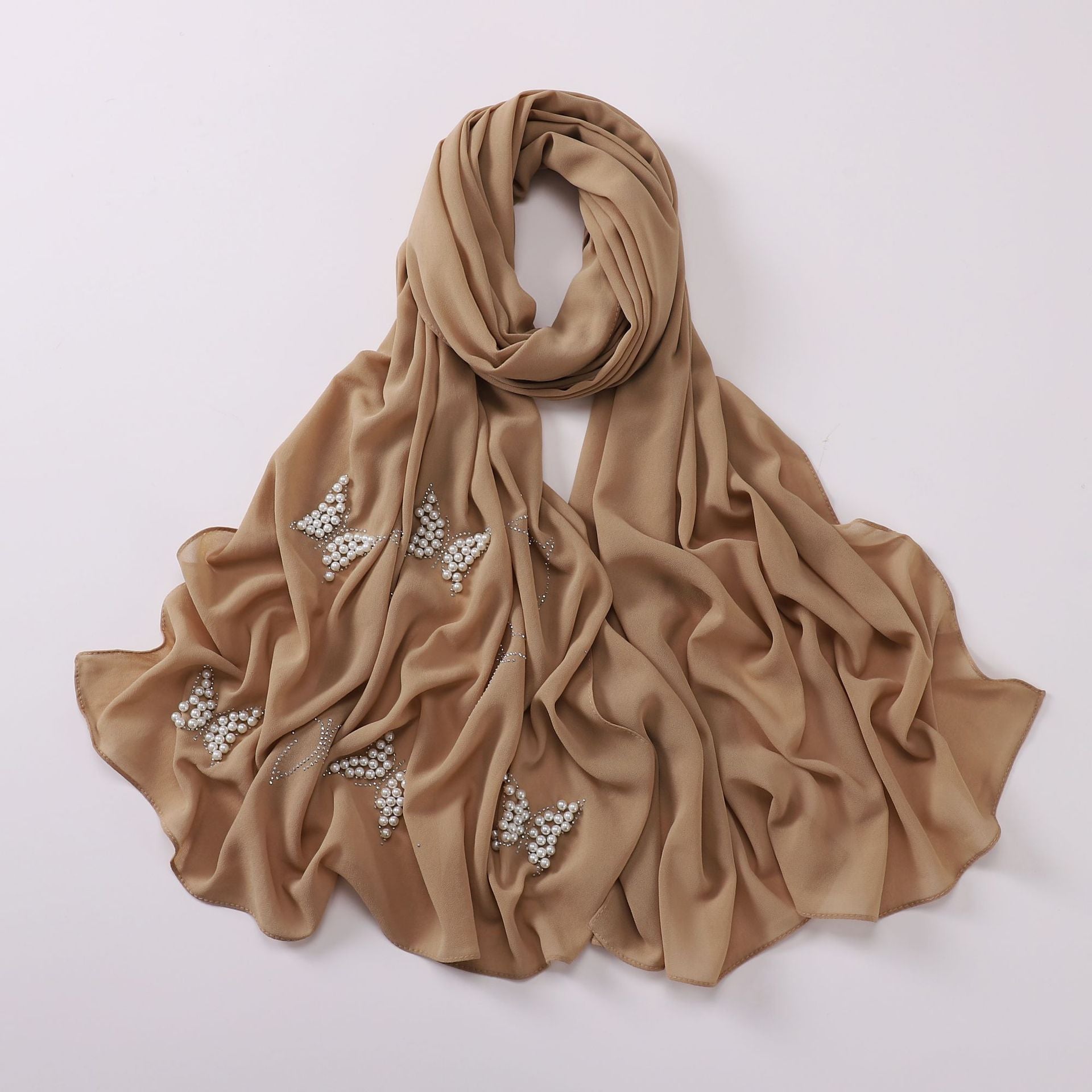 New monochrome chiffon hot diamond beads butterfly scarf gauze malay headscarf middle east Africa hijab