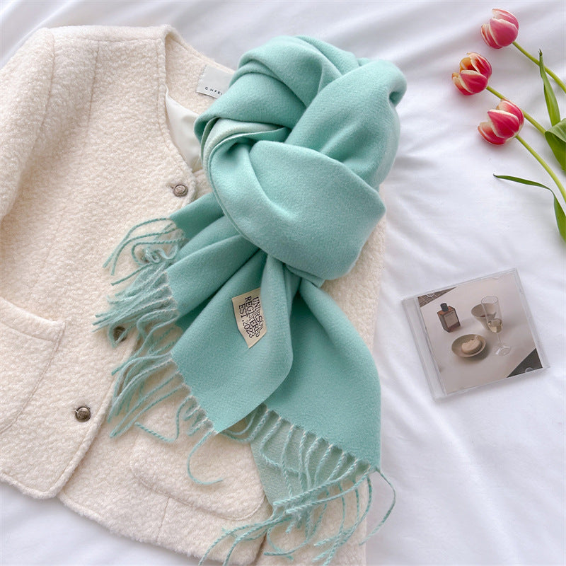 Autumn and winter new double-sided imitation cashmere scarf women's solid color long shawl scarf