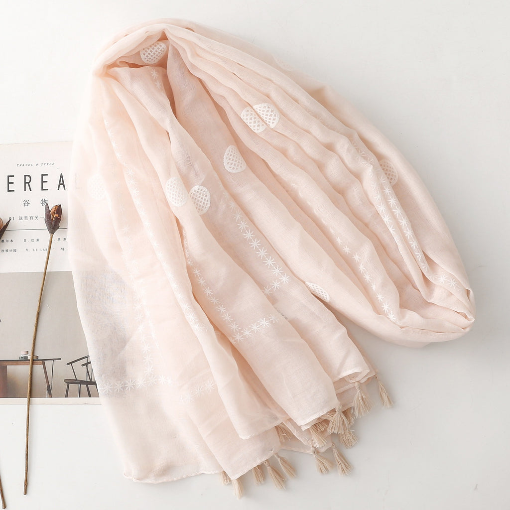 Solid color ethnic style women's scarf handmade fringed flower geometric scarf silk scarf shawl women