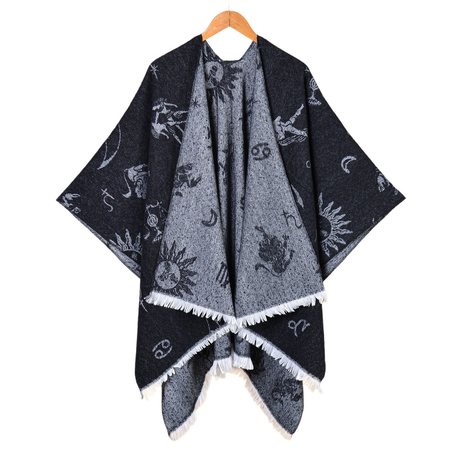 New women's Greek constellation map Double-sided loose beard jacquard to keep warm Split fork outer cloak cloak hot