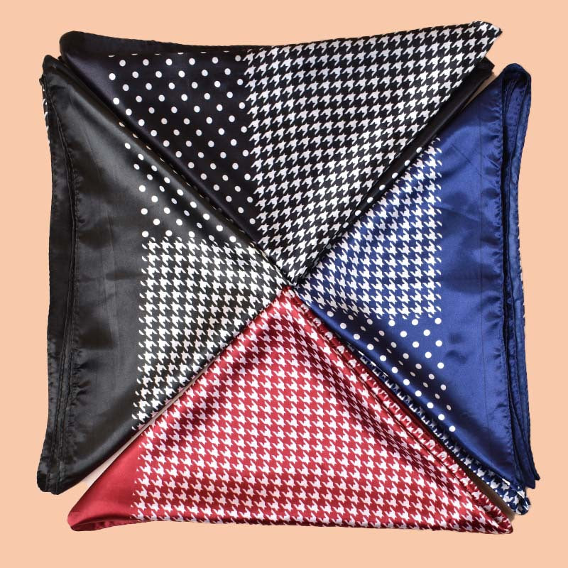 2025 new 90-satin polka dot thousand bird grid printed square scarf with sunscreen, bag head silk scarf decoration, scarf