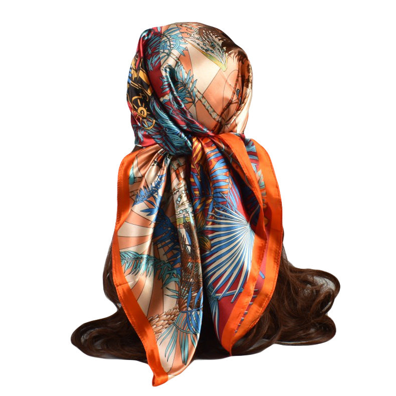 Spring new fashion plant flower 90 satin large square scarf women's silk scarf