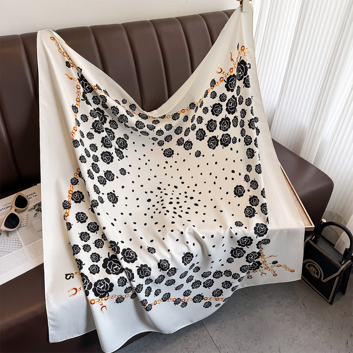 Twill silk scarf women's 90cm high-end large square scarf headscarf retro printed scarf shawl