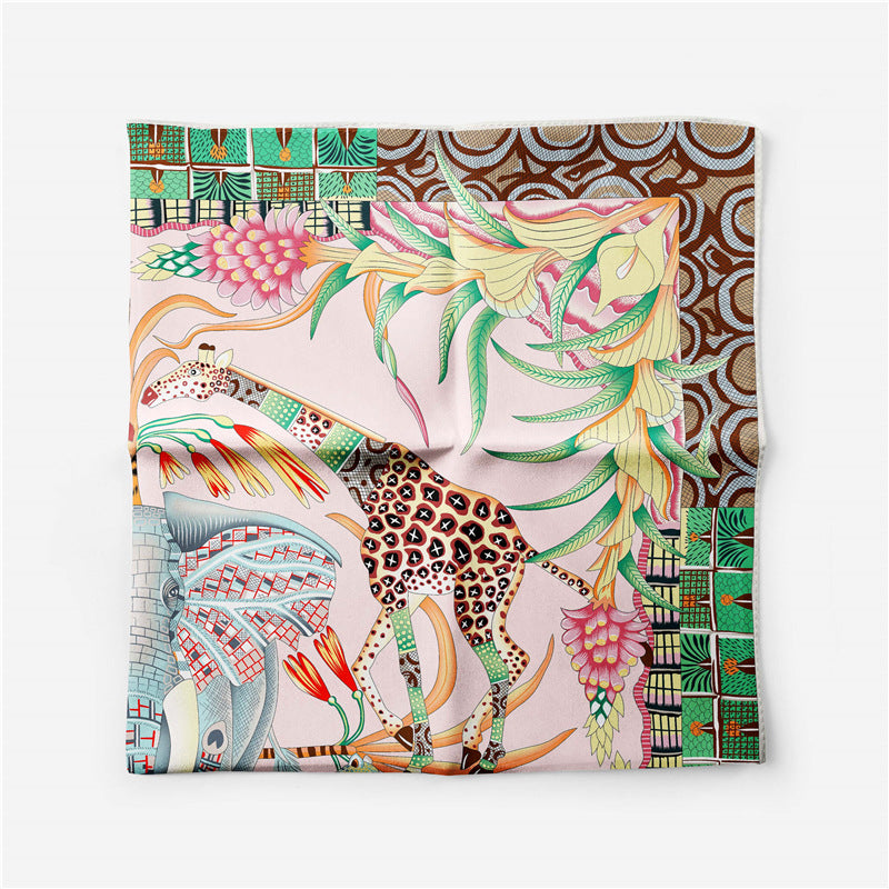 Fashion Thai elephant pattern, printed scarf, artificial silk twill silk 53cm small square scarf, women's scarf