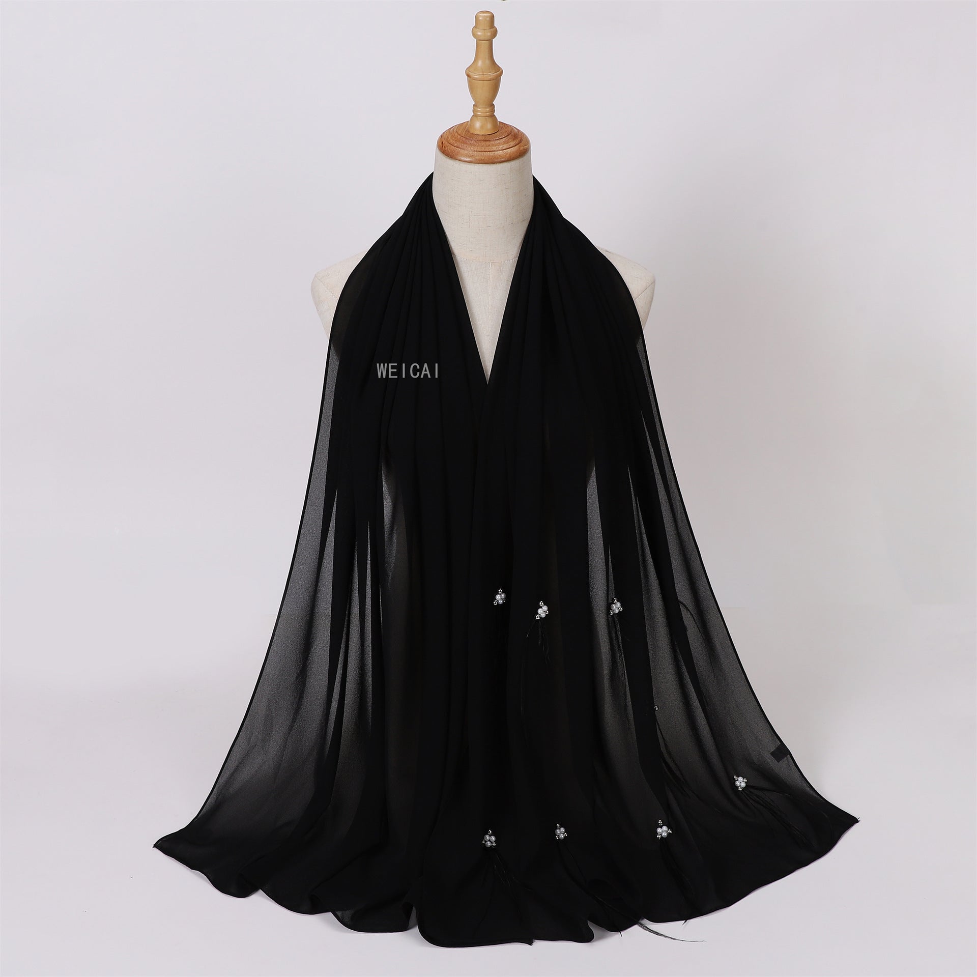 Fashion new pearl chiffon headscarf malay indonesia beaded ostrich hair scarf hijab