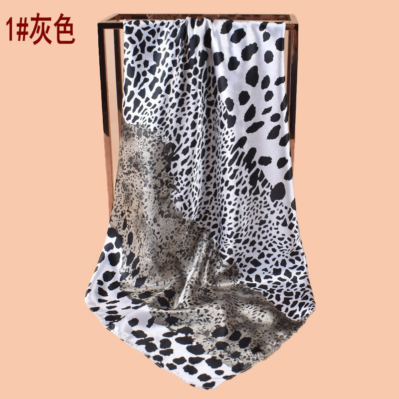 New 90cm-satin color matching size leopard print printed square scarf with sunscreen, bag head silk scarf decoration, scarf