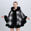European and American autumn and winter fashion new cape shawl piled thickened plaid fur collar hooded scarf shawl cape 0985