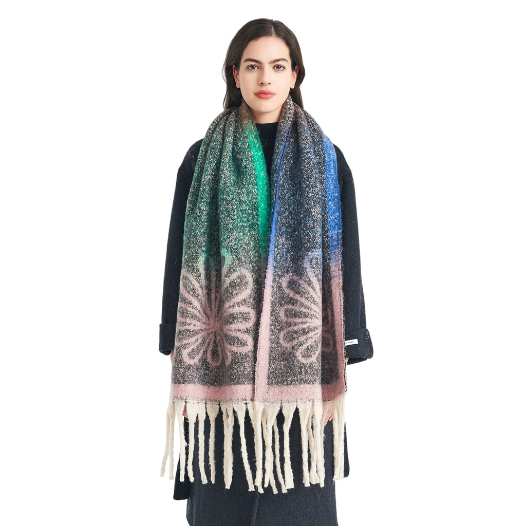 European, American autumn and winter new loop yarn imitation mohair jacquard small flower scarf