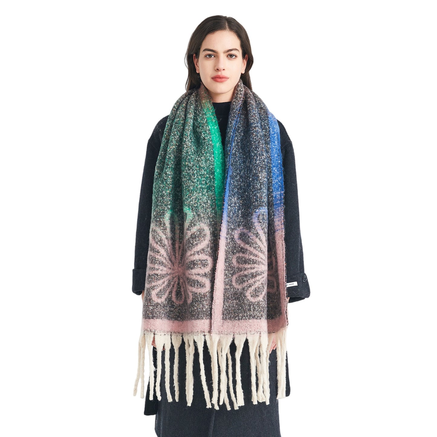 European, American autumn and winter new loop yarn imitation mohair jacquard small flower scarf