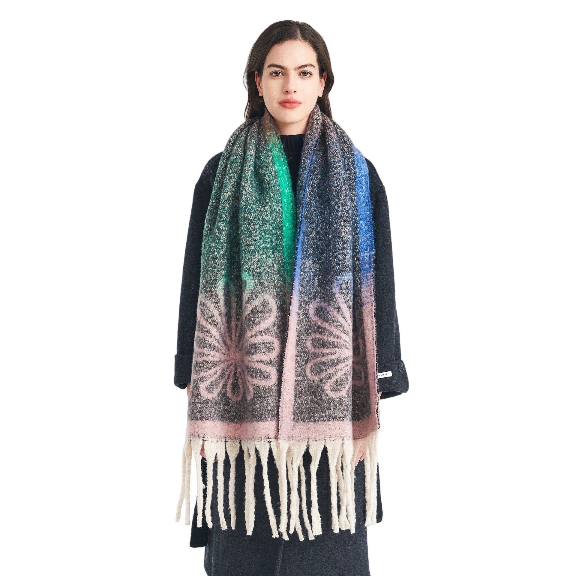 European, American autumn and winter new loop yarn imitation mohair jacquard small flower scarf