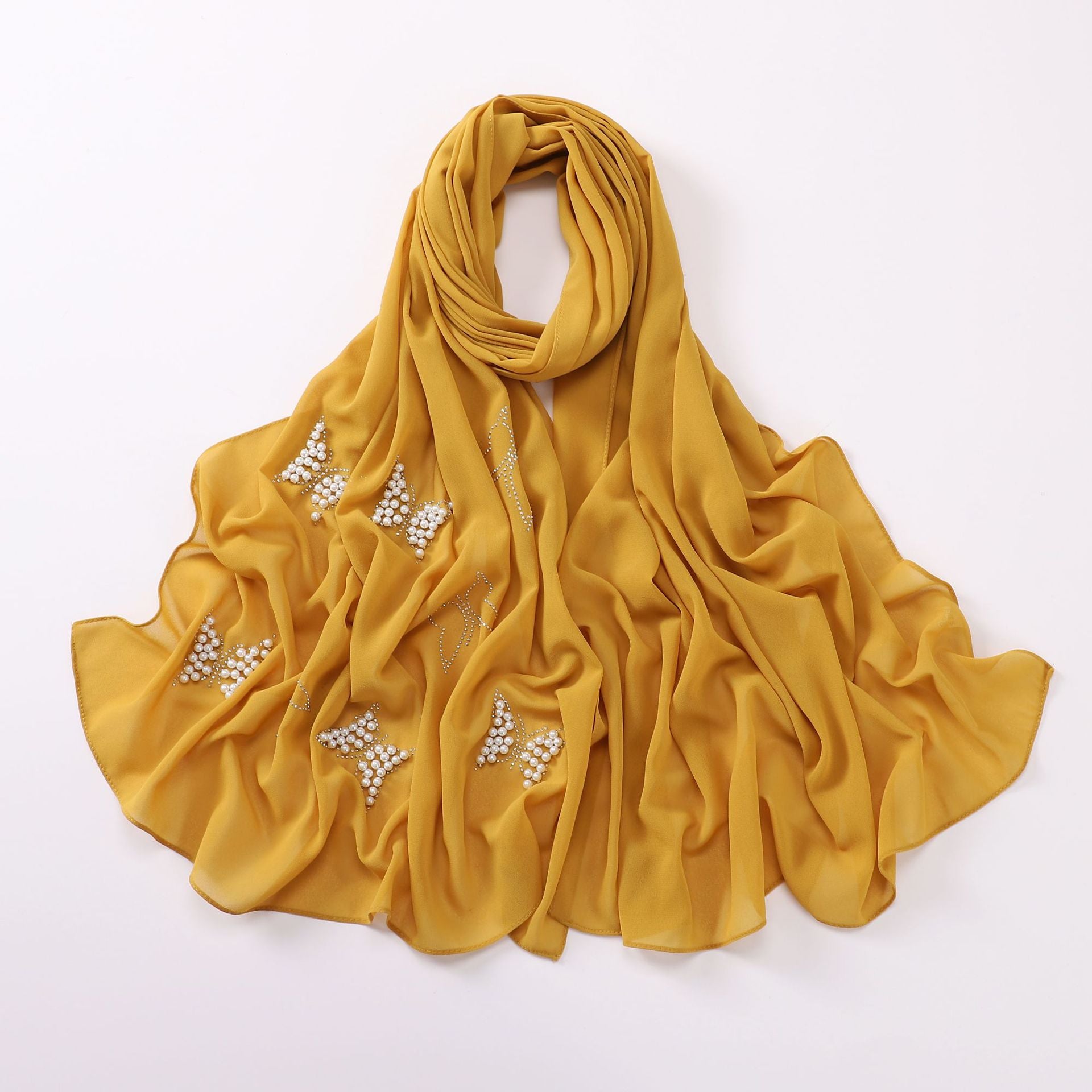 New monochrome chiffon hot diamond beads butterfly scarf gauze malay headscarf middle east Africa hijab
